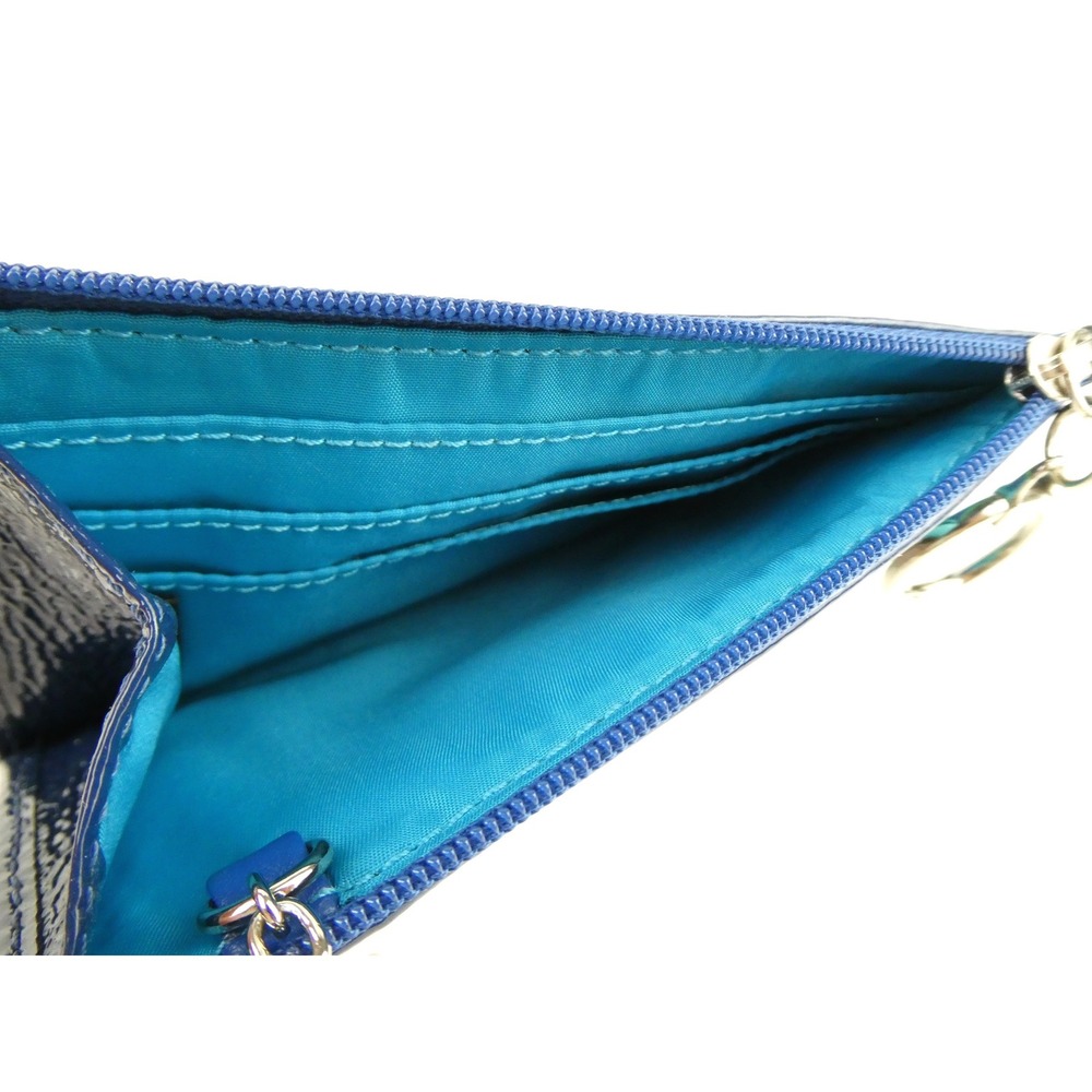 Coach Poppy Signature Op Art Blue Green Mini Skinny Case w/Keychain - Picture 7 of 9